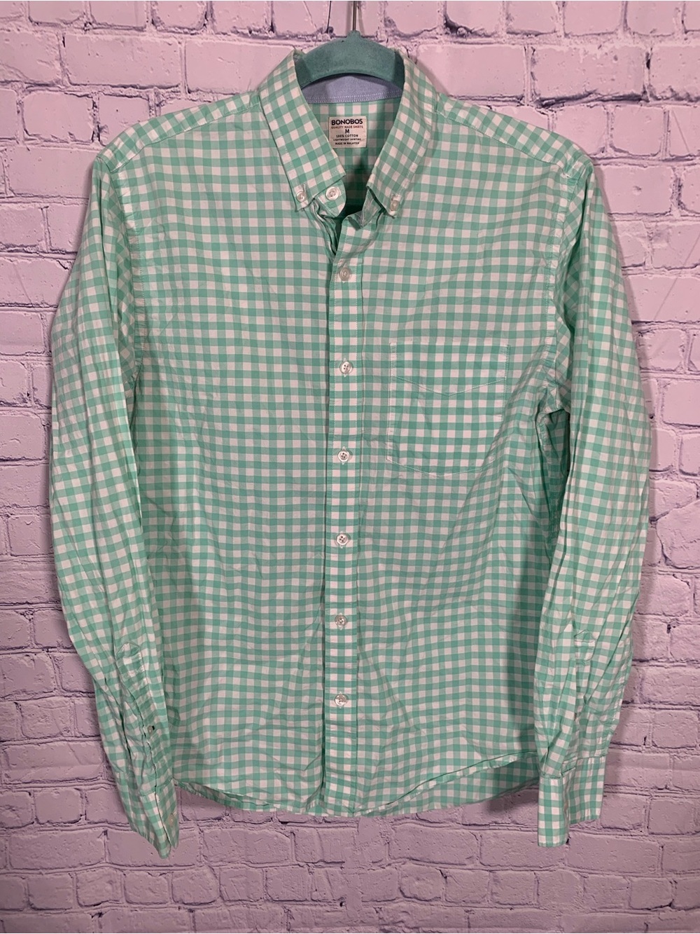 Bonobos Mens Lightweight Cotton Shirt Checkered Blue Green Sz M Business Casual